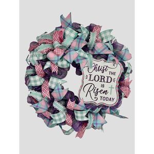 Easter Wreath, Christ The Lord is Risen Today, Door Wreath, Purple Easter Wreath